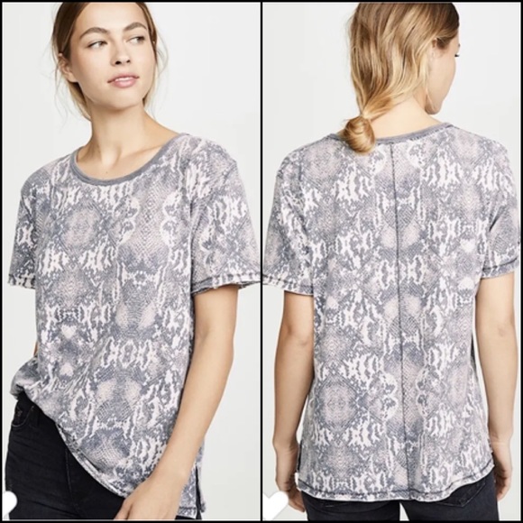 Free People Python Snake Print Short Sleeve Tee T-Shirt Top - Picture 4 of 11